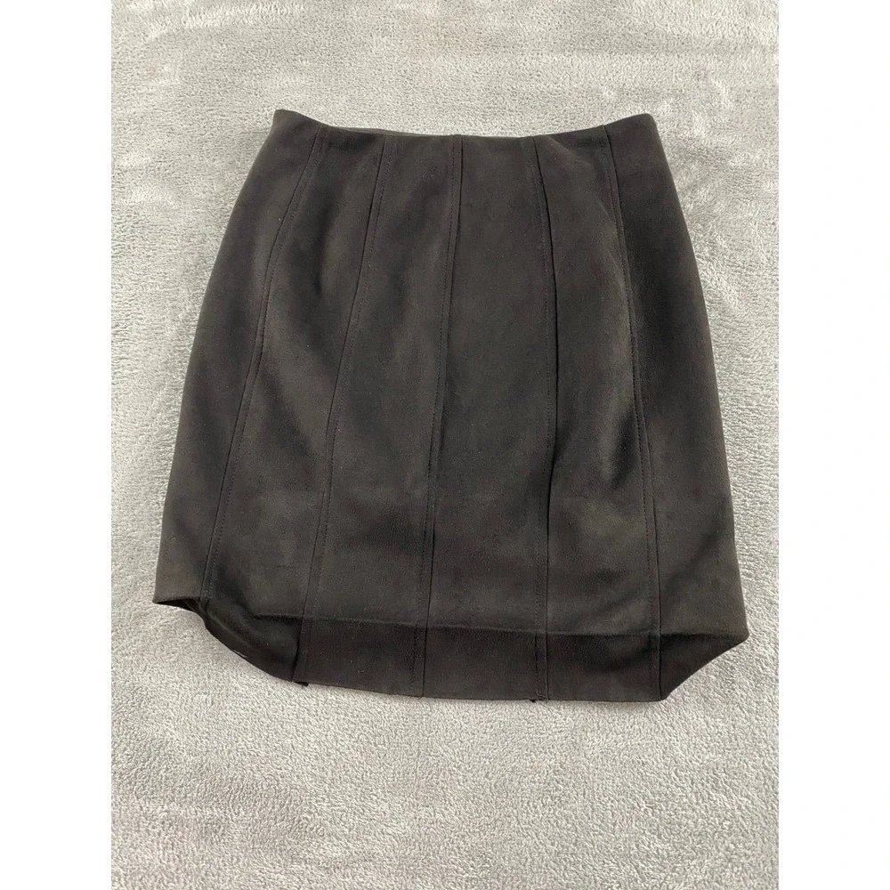 Free People Black Faux Suede Ruched Mini Skirt‎ Side Slit Size 2 OB1003429